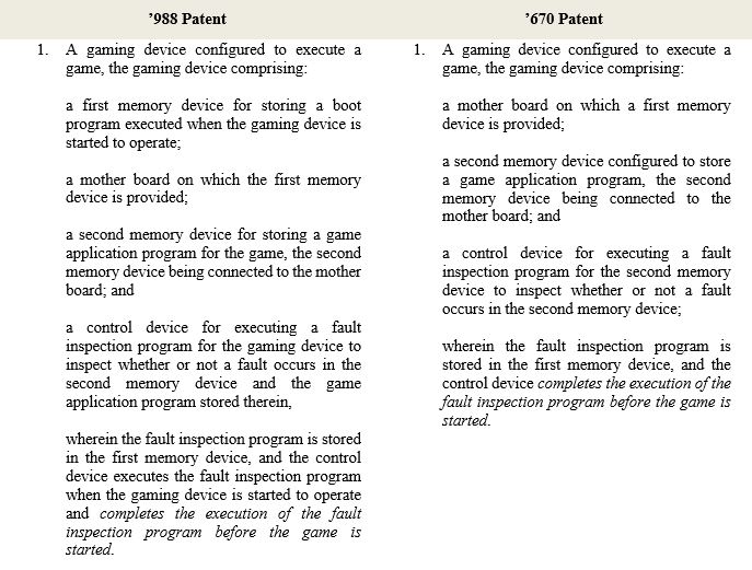 '988 Patent vs. '670 Patent Table