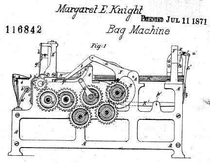 Margaret Knight Patent Diagram for Bag Machine