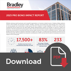Bradley 2025 Pro Bono Impact Report Cover